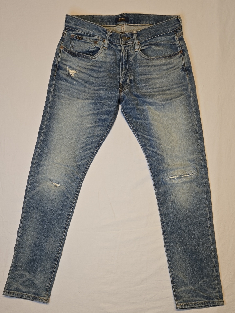 Polo Ralph Lauren Blue Washed Slim Tapered Fit Distressed Denim Jeans
